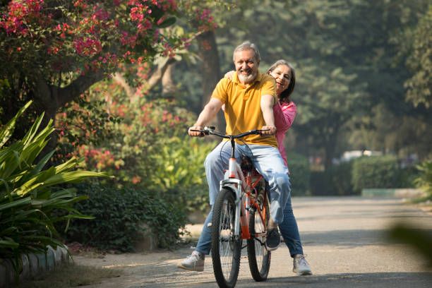 Active senior man cycling outdoors